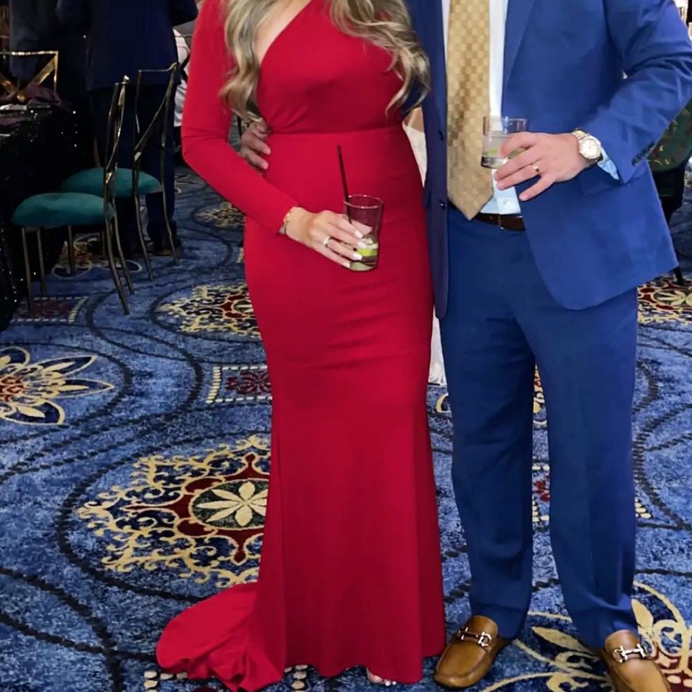 COPY - Beautiful one sleeve red gown with train